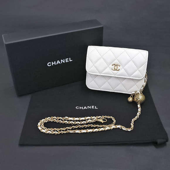 Chanel Coin Purse Chain Wallet Clutch Bag Matelasse Lambskin White - Picture 2 of 12